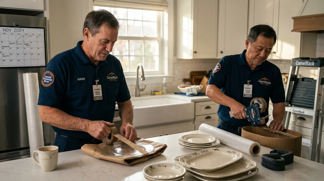 Professional crew packing kitchen dishware in Gambier, OH